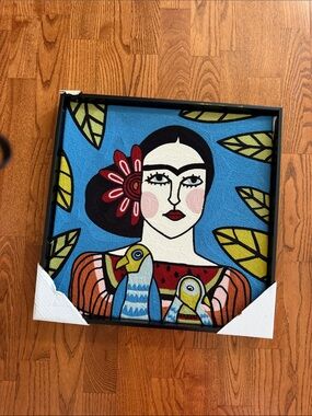 bp Blue Folk Portrait Wall Art with Birds